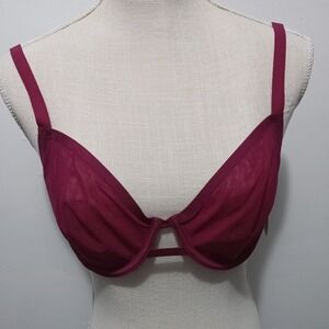 Auden 34D Burgundy Sheer Unlined Underwire Bra Sexy See Through Lingerie Support